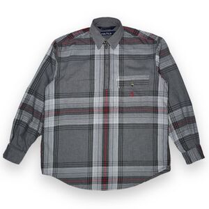 90s Vintage Nautica 1/4 Zip Relaxed Plaid Pullover Shirt Sz M Double Pocket